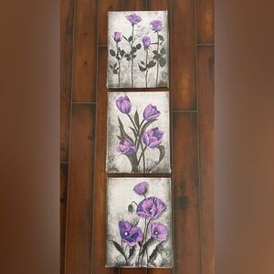 NEW Floral Framed Canvas Wall Art, Set of Three 15 3/4” X 12”